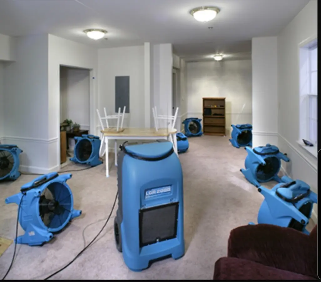 Air movers and dehumidifier setup for Water Damage Restoration in Metairie